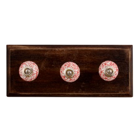 Red Leaf Ceramic Wooden Hooks